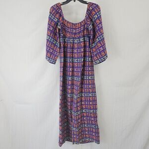 Beautiful Aztec Embroidered Vintage Purple Multicolor Off The Shoulder Dress M/L